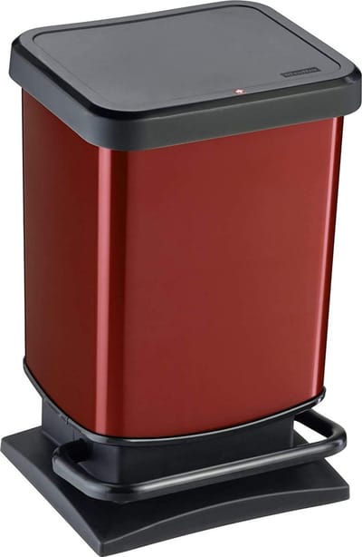 ROTHO pedaalemmer PASO 20 liter vierkant rood metallic | Prullenbak voor eenvoudige afvalverwijdering