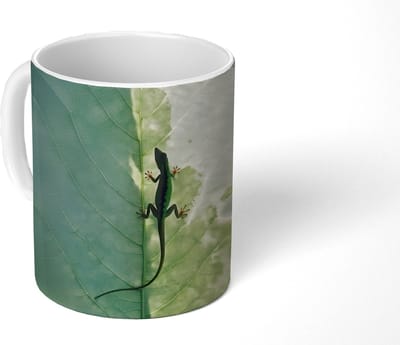 Mok - Koffiemok - Hagedis - Blad - Nerven - Groen - Mokken - 350 ML - Beker - Koffiemokken - Theemok