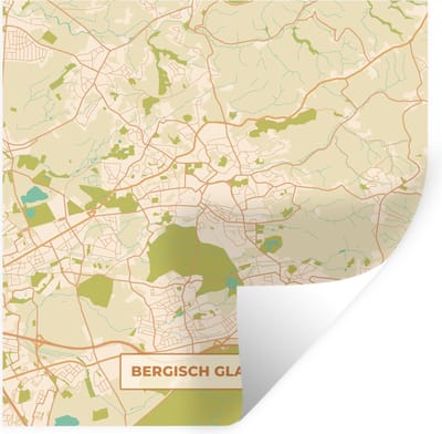 Muurstickers - Sticker Folie - Bergisch Gladbach - Plattegrond - Vintage - Kaart - Stadskaart - 100x100 cm - Plakfolie - Muurstickers Kinderkamer - Zelfklevend Behang XXL - Zelfklevend behangpapier - Stickerfolie