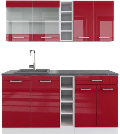 Vicco R-Line Eenpersoonskeuken – 160 cm, WB Antraciet Rood hoogglans/wit