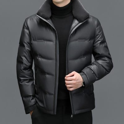 Winter leren donsjack voor mannen van middelbare leeftijd, verdikt warm heren schapenvacht leren jack, heren casual jack XXXXL gray