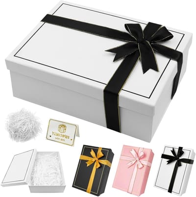 Dailygoods - Geschenkdoos Geschenkdoos met deksel 25 x 18 x 8,5 cm, Rechthoekige cadeauverpakking voor verjaardagen met strik, cadeaudoos met deksel voor bruiloften, verjaardagen, Kerstmis (Zwart)