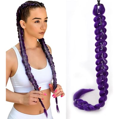 32 Inch Lange Paarse Synthetische Gevlochten Paardenstaart Pruik Haarverlenging voor Vrouwen Tieners Dagelijks Cosplay Festival Mode Looks 32inches beige