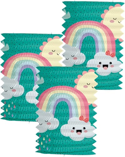 Folat Trek lampion regenboog - 3x - H16 cm - blauw - papier - Sint Maarten/kinderfeestje versiering/lampionnen