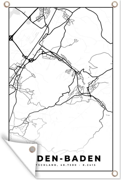 Muurdecoratie Baden-Baden - Plattegrond - Kaart - Stadskaart - 120x180 cm - Tuinposter - Tuindoek