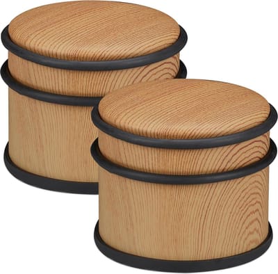 Zware deurstopper set - ramen - roestvrij staal - rubber - houtlook - Ø 95 cm - bruin