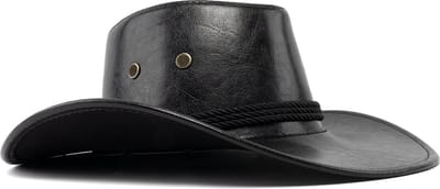 KIMU® Cowboyhoed Leatherlook Zwart - Zwarte Leren Cowgirl Western Hoed PU Leer - Stoere Lederen Cowboy Dames Heren Yellowstone Festival