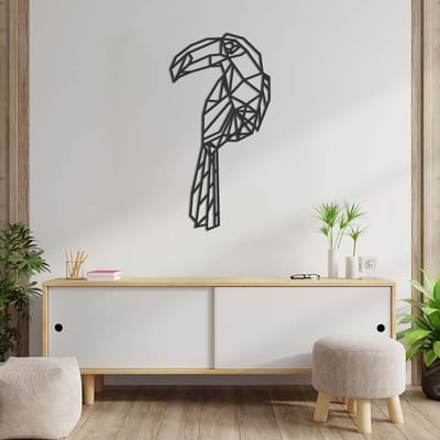 Geometrische Wanddecoratie - Toekan - Hout - Wall Art - Muurdecoratie - Zwart - 89 x 45.5 cm