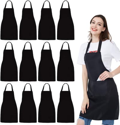Schort - Unisex Zwart Schort Bulk met 2 Ruime Zakken Machine Wasbaar voor Keuken Crafting BBQ Tekening