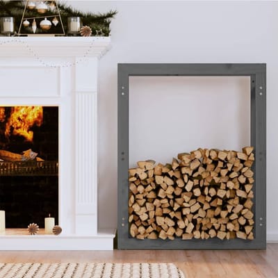 Hout Opslagrek - Haardhouthouder - Haardhout Opslag - Massief Grenenhout - 80 x 25 x 100 cm - Grijs