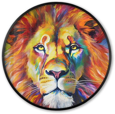 Poster in lijst Rond - Fotolijst 60x60 cm - Posters - Leeuw - Olieverf - Kunst - Dieren - Ronde posterlijst zwart - Decoratie - Wanddecoratie woonkamer - Muurdecoratie slaapkamer