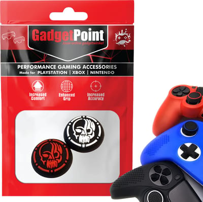 Gadgetpoint - Thumb Grips voor PlayStation, PS5, Xbox X/S, One & Switch Pro Controller - Gaming Thumbgrips - Performance Anti-Slip Thumbsticks - Bescherming Accessoires - Skull - Rood/Wit