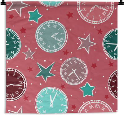Wandkleed - Wanddoek - Klok - Roze - Patronen - Sterren - 90x90 cm - Wandtapijt
