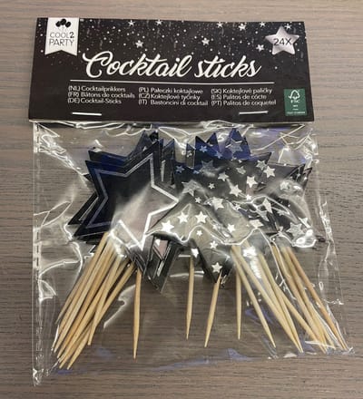 cocktail prikkers sterren zwart zilver 24 stuks - kerst cocktialprikkers