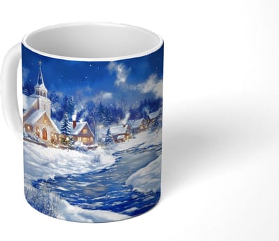 Mok - Koffiemok - Winteravond - Kerstdorp - Donker - Mokken - 350 ML - Beker - Koffiemokken - Theemok
