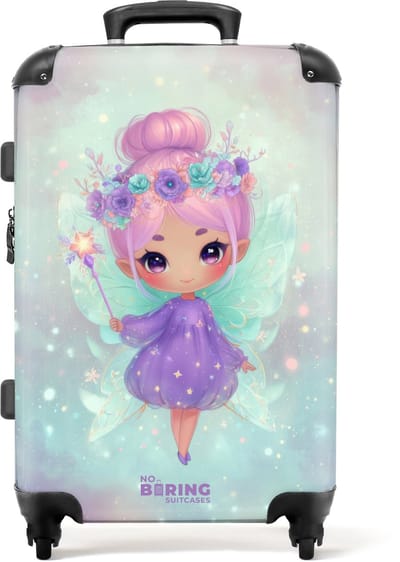 NoBoringSuitcases.com - Grote koffer - Magische fee in pastelkleuren - Kinderkoffer geschikt voor jongen en meisjes - Reiskoffer met 4 wielen - Trolley op wieltjes - Rolkoffer groot kinderen - 72 liter - Ruimbagage valies 20kg