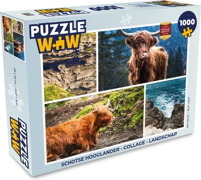 Puzzel Schotse hooglander - Collage - Landschap - Legpuzzel - Puzzel 1000 stukjes volwassenen