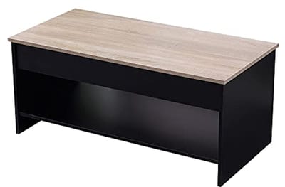 Moderne salontafel met opklapbaar blad en opbergruimte in zwart en hout