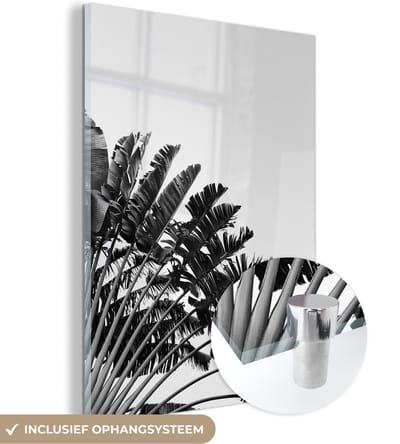 MuchoWow® Glasschilderij 120x160 cm - Schilderij acrylglas - Palmblad - Tropisch - Zomer - Foto op glas - Schilderijen