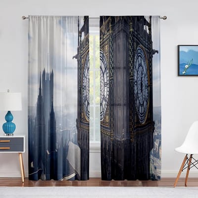 Londen Landschap Beroemde Stad Engeland Big Ben Tule Transparante Raamgordijnen voor Woonkamer Slaapkamer Modern Voile Gordijnen Decoratie 1 PCS W100XH250cm&Rod Pocket