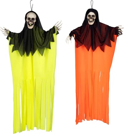 Boland spoken in neon kleuren - 2x stuks - L90 cm - skelet - halloween - uv blacklight - decoratie