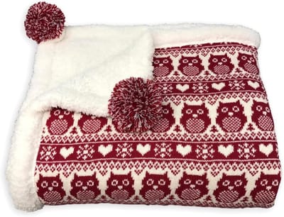 Zachte Katoenen Babydeken met Sherpa Voering en Pompons 75x100 cm