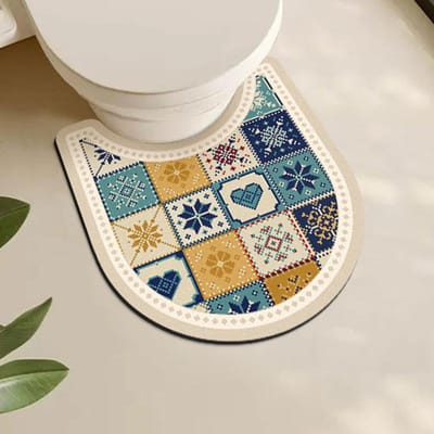 Toilet U-vormige Mat Wastafel Antislip Mat Diatomeeënaarde Absorberende Mat Franse Antieke Voetmat Badkamer Tapijt 50*55CM