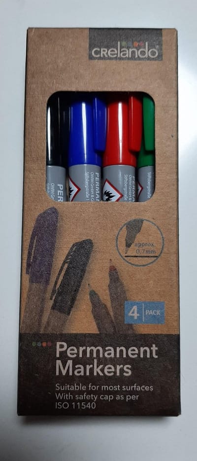 Crelando 4 permanent markers - gekleurd - rood zwart groen blauw - 4x permanent marker - medium - middel - 0.7mm kogelpunt