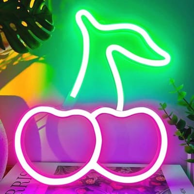 Roze Neon Wandlamp met Kersenontwerp - LED Verlichting voor Slaapkamer en Interieur