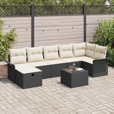 vidaXL - Tuinbank - Set - 8 - st - Zwart - en - Crème - poly - rattan