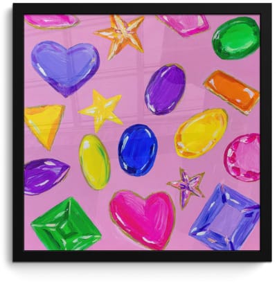 Poster in lijst - Fotolijst 40x40 cm - Posters - Edelstenen - Vormen - Hartje - Kleurrijk - Posterlijst zwart - Decoratie - Wanddecoratie woonkamer - Muurdecoratie slaapkamer