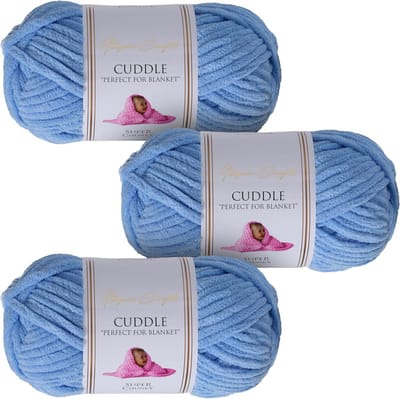 Super Dikke Chenille Garen Set (3x100g) - Knuffelzacht Brei- en Haakgaren in Lichtblauw