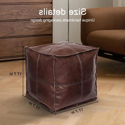 Leren Poef - Ottomaan Voetenbank - Woonkamer Decoratie - Handgemaakt Zonder Vulling - 45x45x45 cm - Bruin