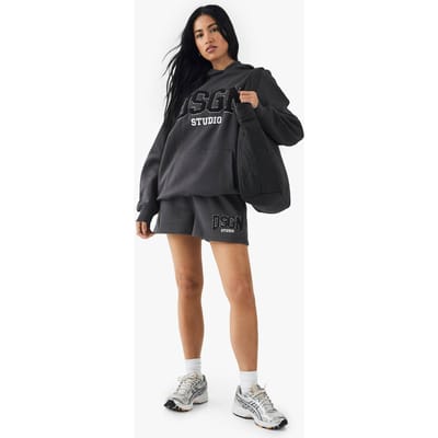 Dames Dsgn Studio Handdoekstof Applique Sweat Short | Charcoal | Maat: XS