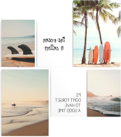 Wanddecoratie Poster Set - Surfers Holiday Prints - Woonkamer Decoratie - 6 Delige Set - A4 en A5 Formaten