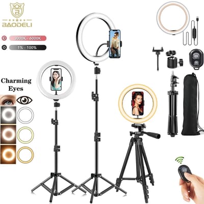 UFTA LED Ringlamp 30cm - Selfie Ringlicht 200cm Statief - 3 Lichtstanden Dimbaar - TikTok YouTube Streaming Fotografie - Zwart