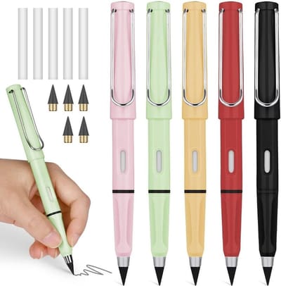 Inkless Potlood Set met Gum, 5 Stuks, Magische Potloden met Verwisselbare Koppen voor Volwassenen, Studenten en Kunstenaars, Perfect voor Creatief Schrijven en Tekenen