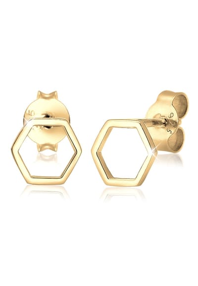 Elli Oorbellen Hexagon geo trend minimalistisch filigraan verguld 925 zilver