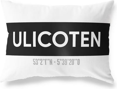 Tuinkussen ULICOTEN - NOORD-BRABANT met coördinaten - Buitenkussen - Bootkussen - Weerbestendig - Jouw Plaats - Studio216 - Modern - Zwart-Wit - 50x30cm