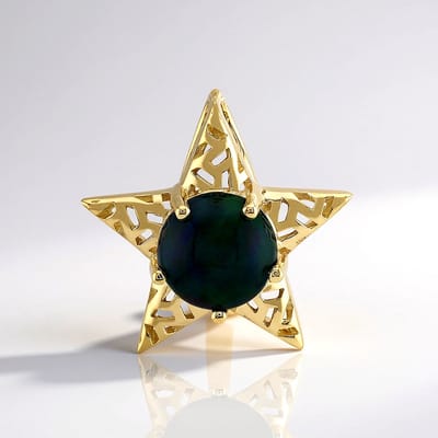 Cavill - Gouden Hanger - 9K Geel goud - 0,77 ct Ethiopische Mezezo Opaal - Ronde Cabochon Sterhanger - Elegante en Veelzijdige Sieraden
