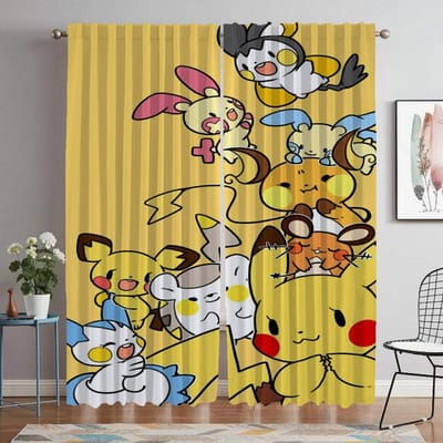 Pokemon Anti-muggen Gordijnen voor Camera Huishoudelijk Interieur Gordijnen 2 Panelen Raam Gordijn Divider Covers Woonkamer Ruimte Gordijn W60xH90cmx2pcs-CL