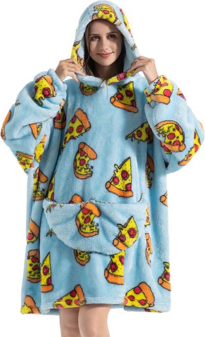 Livano Hoodie Deken Met Mouwen - Plaid - Knuffeldeken - Onesie - Fleece Blanket - Dames - Heren - Kinderen - Extra Zacht & Warm - Pizza