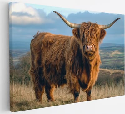 Saammp Canvas Schilderij Schotse Hooglander Koe tussen de mist - Dieren - Natuur - 30x20 - Foto op canvas - Wanddecoratie - muurdecoratie Woonkamer - Slaapkamer decoratie - Canvas Print