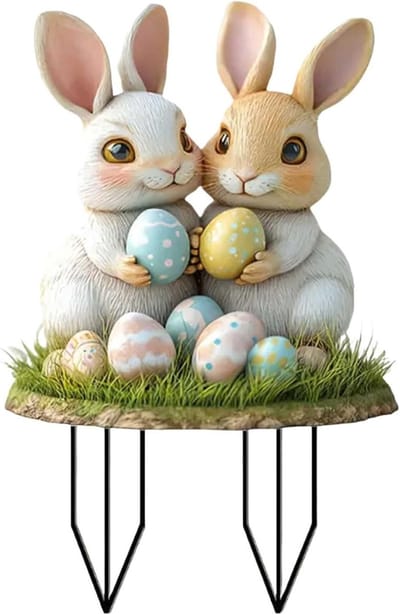 Easter decoration outdoor garden stake Easter vintage garden decoration outdoor eye-catching Easter bunny Easter decoration spring decoration outdoor large rabbit Easter egg garden decoration