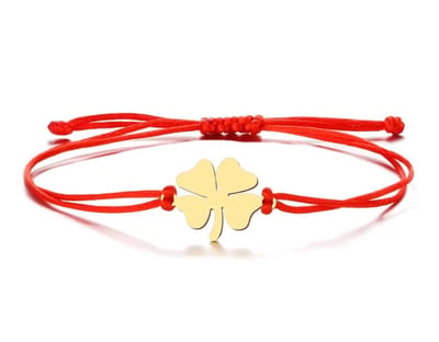 Geluksarmband - geluksbrenger - klavertje vier armband - rood touw goudkleurig 1 stuks