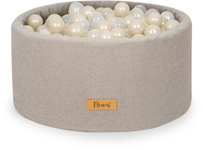 Flumi - Schuim Kinder Ballenbad - Teddy Stof - Inclusief 200 Ballen - Afneembare Hoes - Grijs met Parelmoer en Goud Ballen