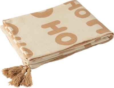 J-Line deken Hohoho - polyester - wit/beige