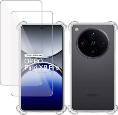 Hoesje + 2x Screenprotector geschikt voor OPPO Find X8 – Tempered Glass - Extreme Shock Case Transparant
