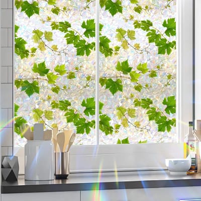 Kleurige Raamfolie met Groene Bladeren en Klimop - Plakfolie voor Privacy en Zonwering voor Badkamer, Kantoor en Glazen Deuren (40x100cm)