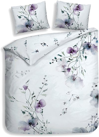 Heckettlane Dekbedovertrek Avalia - Wit - Dekbedovertrek van 100% Katoen-Satijn - Bloemen - Dekbedovertrek 260x200-220 cm - Lits-Jumeaux XL - Melbourne